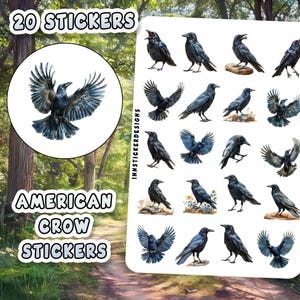 American Crow Stickers for Journals, Scrapbooks, Planners, Glossy, Matte Wild Animal Sticker Sheet.