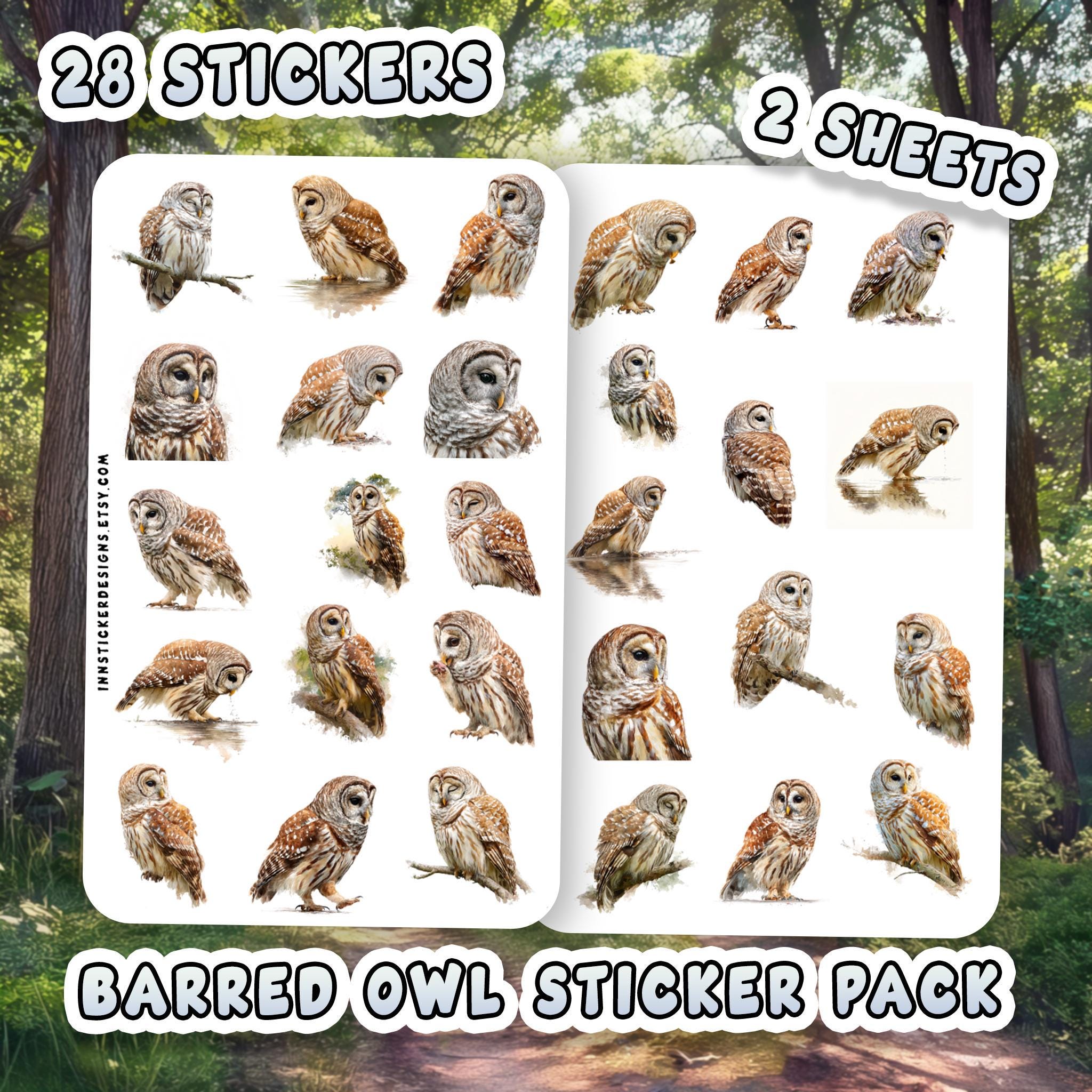 Barred Owl Sticker Pack for Journals, Scrapbooks, Planners, Glossy, Matte Wild Animal Stickers for H