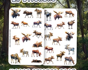 Moose Sticker Pack for Journals, Scrapbooks, Planners, Glossy, Matte Wild Animal Stickers for Hobbies.