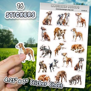 Pegatinas de American Staffordshire Terrier para diarios, álbumes de recortes y planificadores. Pegatinas brillantes y mate con ilustraciones de perros, d76