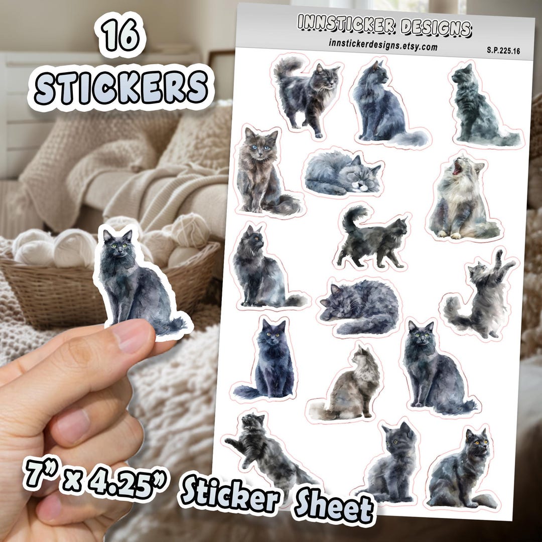 16pc Sticker Sheet, Nebelung Cat Stickers for Journals, Scrapbooks ...