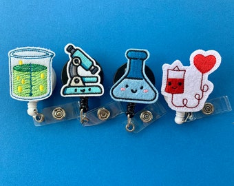 Felt Badge Reel, Embroidered Medical Science Design, Nurse, Lab Tech