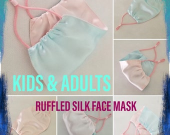 Reversible Mint & Pastel Rose Silk Face Mask, 2 Layers of Luxurious 100% Pure Silk Charmeuse, Hypoallergenic. Made in USA, Adults and Kids