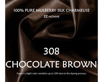 22 Momme Pure Mulberry Silk Charmeuse Fabric CHOCOLATE BROWN Grade 6A Pure Mulberry Silk Charmeuse| Natura| 45" Width| Half Yard or by Yard
