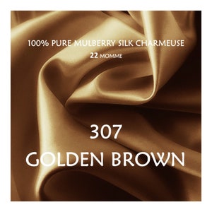22 Momme Pure Mulberry Silk Charmeuse Fabric GOLDEN BROWN Grade 6A Pure Mulberry Silk Charmeuse| Natura| 45&quot; Width| Half Yard or by Yard