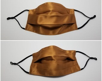 Caramel Mulberry Silk Face Mask Pleats 2 Couches 100% Pure Silk Charmeuse Kids and Adult Sizes Optional Filter Pocket Hypoallergenic Washable