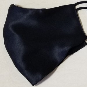 Luxurious 100% Pure Silk Charmeuse Face Mask BLACK Three Layers with Filter Pocket and Free 5 Melt Blown Filters Washable Made in USA