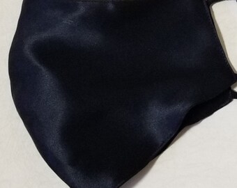 Luxueux 100% Pure Silk Charmeuse Masque noir trois couches avec poche filtre et gratuit 5 filtres soufflés fondus lavables Made in USA