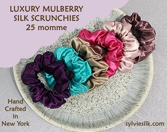 Luxury 25 momme Pure Silk Scrunchies per cravatta o bracciale per capelli / 6 colori / Large Scrunchies / Silk Hair Tie / Silk Scrunchies
