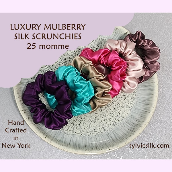 Luxury 25 momme Pure Silk Scrunchies for Hair Tie or Bracelet | 6 Colors | Large Scrunchies | Silk Hair Tie | Silk Scrunchies