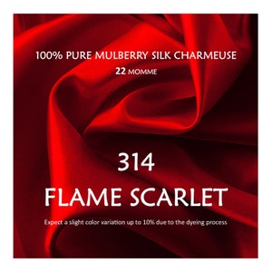22 Momme Pure Mulberry Silk Charmeuse Fabric FLAME SCARLET Grade 6A Pure Mulberry Silk Charmeuse| Natura| 45&quot; Width| Half Yard or by Yard