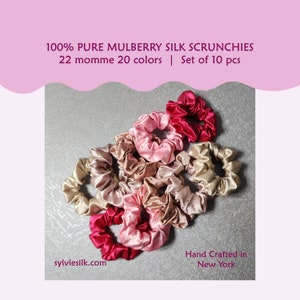 Luxury 22 momme Pure Silk Scrunchies ~ Set of 10 pcs ~ Hair Tie or Bracelet | 20 Colors | Large Scrunchies | Silk Hair Tie | Silk Scrunchies