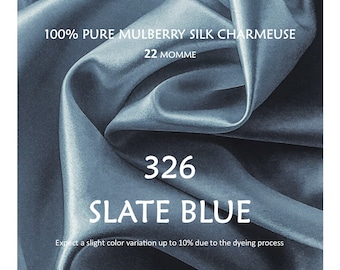22 Momme Pure Mulberry Silk Charmeuse Fabric Color #326 SLATE BLUE Grade 6A Pure Mulberry Silk | Natura| 45" Width| Half Yard or by Yard