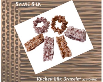 Lussuoso bracciale di seta, scrunchie di capelli di seta per bracciale o cravatta per capelli, dimensioni per bambini e adulti, 8 colori, bracciale di seta schunchie, seta pura al 100%