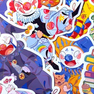 Giggle Sprites Sticker Set – 12 Clown Characters – Waterproof Stickers