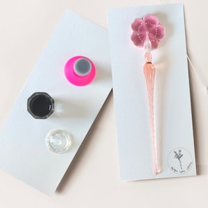 Glass Fountain Pen Gift Set with Sumi Ink Glass Fountain Pen Glass Inkwell Dip Pen Rest Ink Pot Glass Dip Pen Gift Set Glass Dip Pen