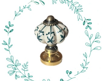 Olive Wreath Wax Seal Stamp, Hand-Painted Ceramic Handle