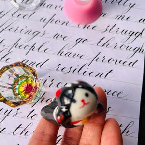 Glass Inkwell & Ceramic Pen Rest - Calligraphy Desk Set image 1