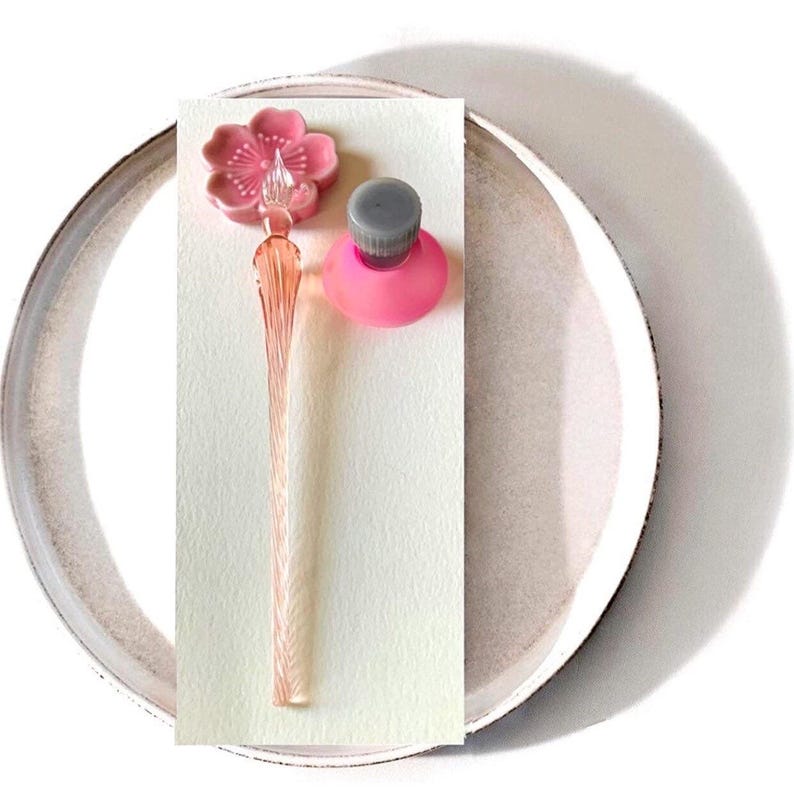 Calligraphy Tool Set: Ceramic Water Pot, Cherry Blossom Pen Rest, Ink Holder image 7