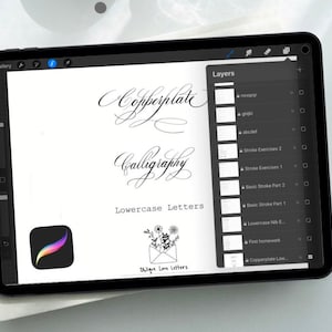 Copperplate Calligraphy Procreate Brush - iPad Lettering Tool - Uppercase & Lowercase Worksheets - Digital Calligraphy Practice
