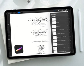 Copperplate Calligraphy Procreate Brush - iPad Lettering Tool - Uppercase & Lowercase Worksheets - Digital Calligraphy Practice