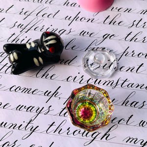 Glass Inkwell & Ceramic Pen Rest - Calligraphy Desk Set image 6