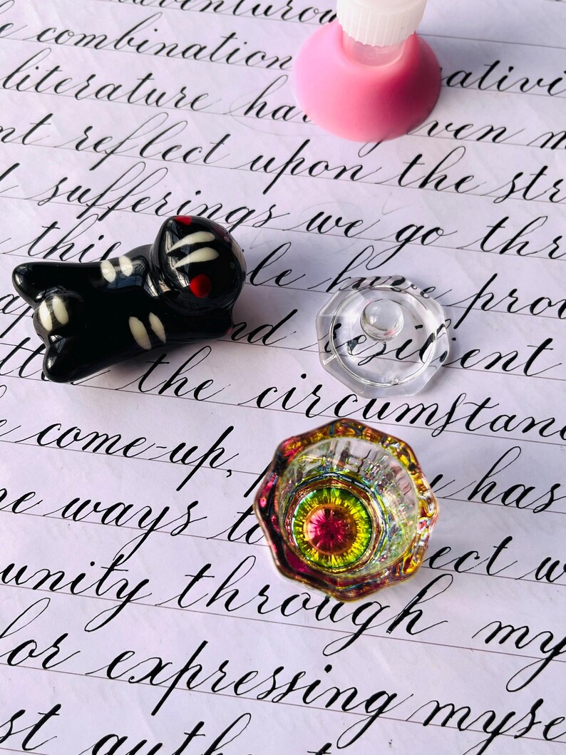 Glass Inkwell & Ceramic Pen Rest - Calligraphy Desk Set image 6