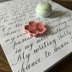 Calligraphy Tool Set: Ceramic Water Pot, Cherry Blossom Pen Rest, Ink Holder image 11