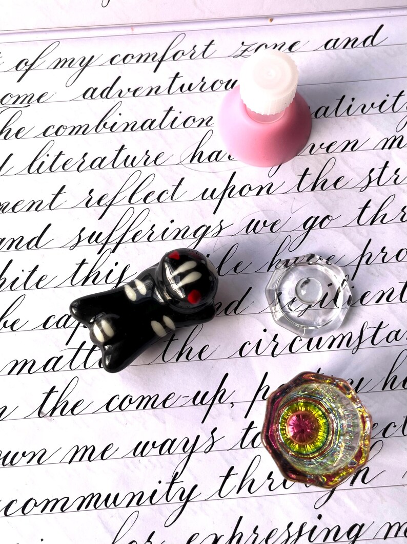 Glass Inkwell & Ceramic Pen Rest - Calligraphy Desk Set image 3