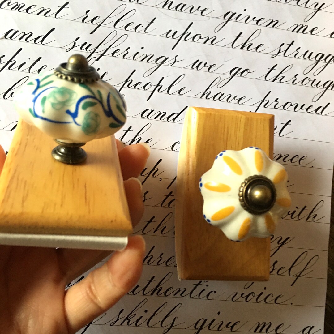 Ink Blotter With Ceramic Handle Wood Rocker Blotter Desk Ink Blotter