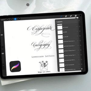 Copperplate Calligraphy Procreate Brush | iPad Calligraphy Brush with Uppercase & Lowercase Worksheets | Digital Calligraphy Practice