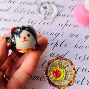 Glass Inkwell & Ceramic Pen Rest - Calligraphy Desk Set image 2