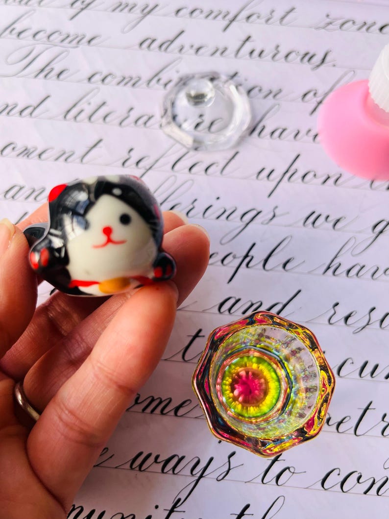 Glass Inkwell & Ceramic Pen Rest - Calligraphy Desk Set image 2