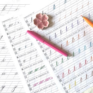 A set of Copperplate Worksheets for Lowercase and Uppercase Calligraphy Practice Sheets - 72 pages Traditional Calligraphy Worksheets