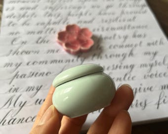 Calligraphy Set: Blue Ceramic Water Pot, Cherry Blossom or Cat Pen Rest, Ink Holder