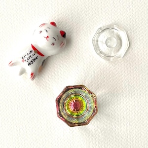 Iridescent Glass Ink Pot with Ceramic Pen Rest – Calligraphy Desk Accessory Set