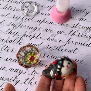 Glass Inkwell & Ceramic Pen Rest - Calligraphy Desk Set image 4
