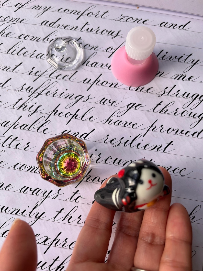 Glass Inkwell & Ceramic Pen Rest - Calligraphy Desk Set image 4