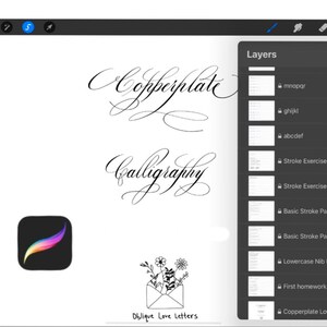 Copperplate Procreate Brush with Copperplate Calligraphy Worksheets : Procreat.e Calligraphy Practice Sheets and Brush