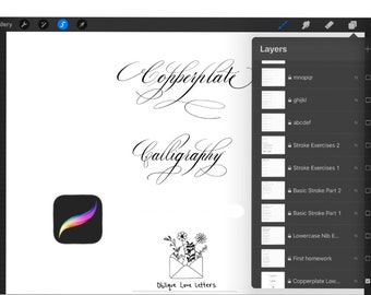 Copperplate Calligraphy Procreate Brush with Practice Sheets (Digital Download)