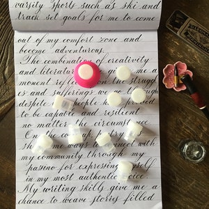 Ten Inkwells with a screw Cap and one Silicon Dinky Dink Ink Holder for Dip Pens  - Dinky Dips Holder for Oblique Pen Holder