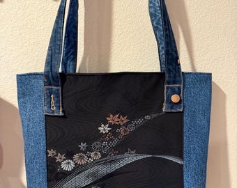 Denim Tote with Kimono Silk Accents