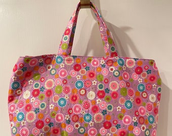 Japanese pink and blue floral tote