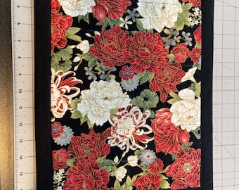 Japanese Black and Red Floral Quilted Placemats Set of 4