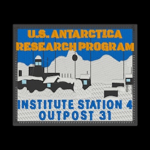 May include: A blue and white embroidered patch with the text "U.S. Antarctica Research Program Institute Station 4 Outpost 31". The patch features a stylized image of a research station in a snowy landscape.