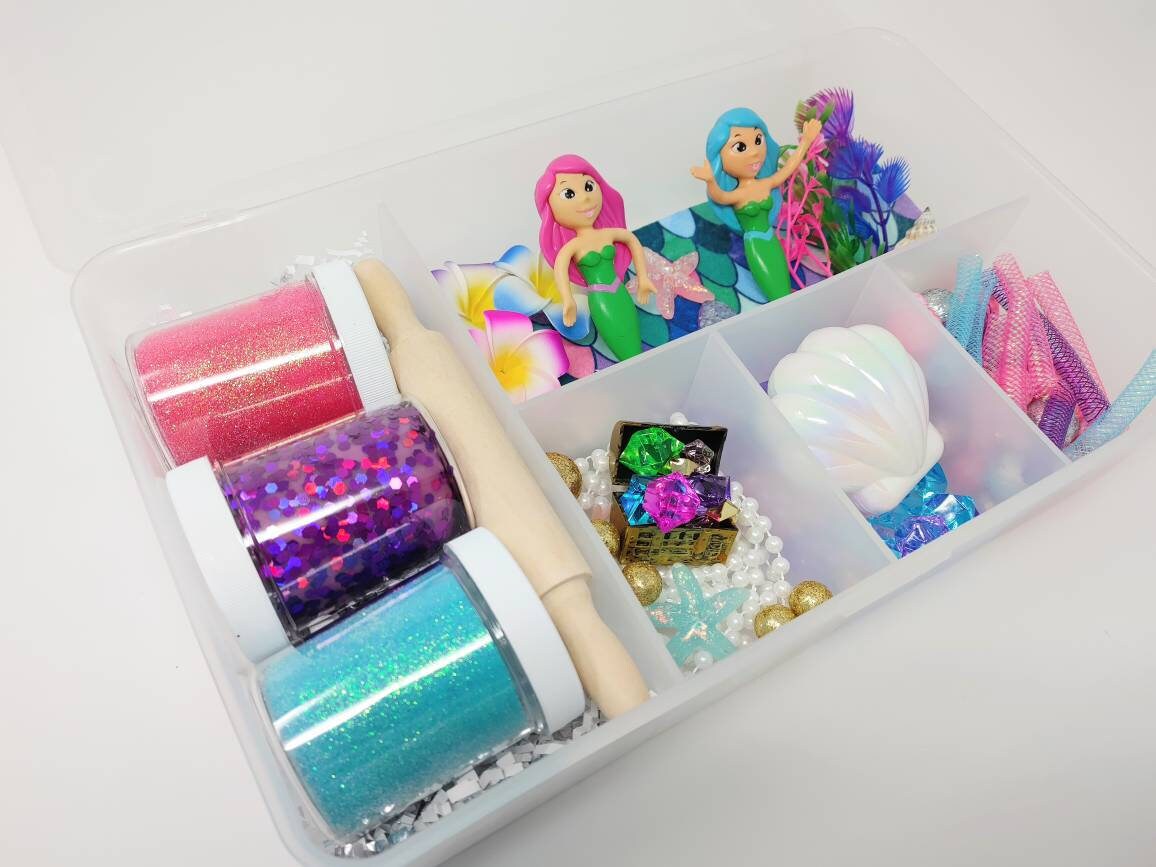 Mermaid Birthday Sensory Busy Box with Homemade Scented Creative Dough