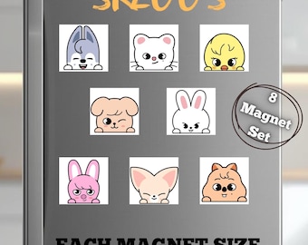 Stray Kids Skzoo Magnet Set - Jiniret, Leebit, Dwaekki, HANQuokka, Bbokari, Wolf Chan, PuppyM, FoxI.N.y - SKZ, Lindo, Merch, KPOP, Kawaii