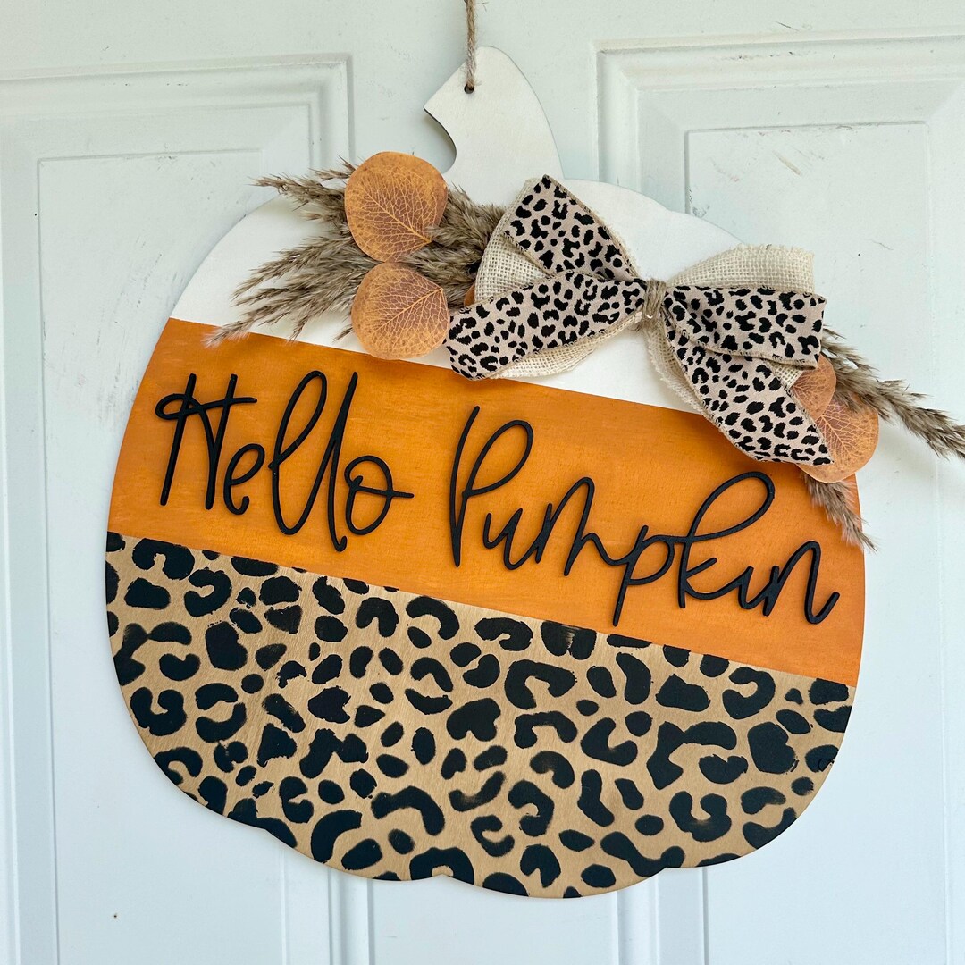 Hello Pumpkin Leopard Fall Door Sign - Etsy