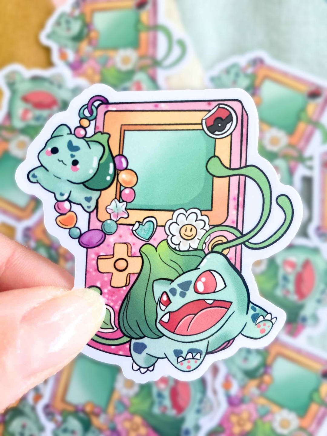 Bulbasauer Sticker Fun Vinyl Sticker of a Pokemon Bulbasaur-style Character With a Retro ...