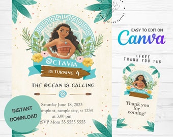 Moana invitation, Moana birthday invitation, Moana birthday, Moana invitación, Moana cumpleaños